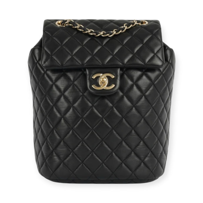 Chanel Bag, Black Lambskin Quilted Small Urban Spirit Backpack