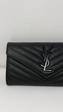 Saint Laurent Black Grain De Poudre Matelasse Chevron Monogram Large Wallet