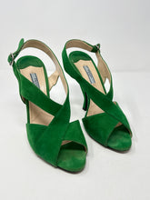 Prada Shoes, Green Suede Criss Cross Slingback Heels (size 39.5)