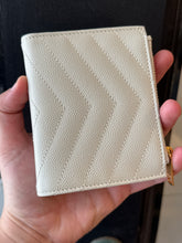 Saint Laurent Ivory Grain De Poudre Matelasse Chevron Monogram Zipped Card Case