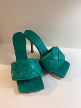 Bottega Veneta Shoes, Spring Green Leather Woven Heeled Mules (size 39.5)