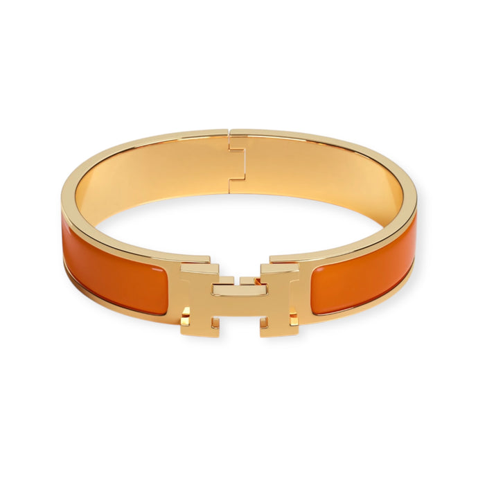 Hermès Orange & Gold H Clic Clac Bracelet