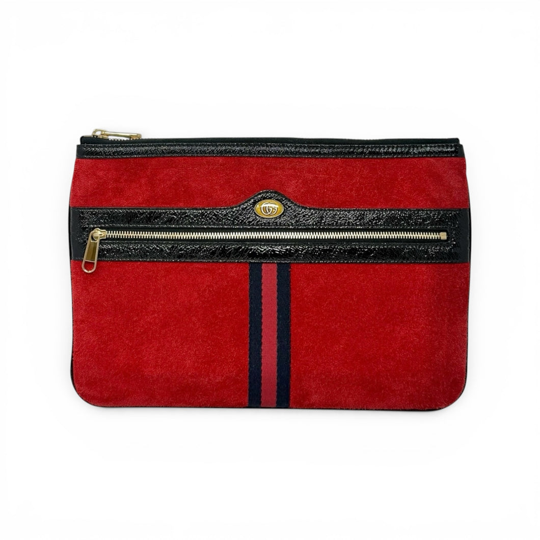 Gucci Bag, Red Ophidia GG Suede Leather Clutch