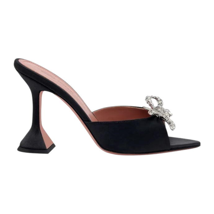 Amina Muaddi Shoes, Black Rosie Embellished Bow Satin Pedestal Sandals (size 41)