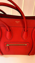 Celine Bag, Red Drummed Calfskin Leather Micro Luggage Tote