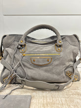 Balenciaga Bag, Gris Suede Gold Metallic Edge Hardware City Bag