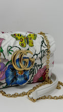 Gucci Bag, White Silk Flora-Motif Print GG Mini Marmont Bag