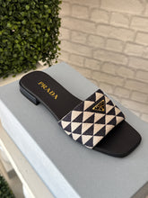 Prada Shoes, Navy Triangle Jacquard Flat Sandals (size 37.5)