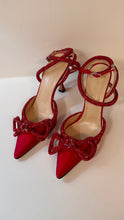 Mach & Mach Shoes, Red Double Bow Crystal-Embellished Satin Pumps (size 36.5)