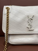 Saint Laurent Bag, Cream Lambskin Matelasse Monogram Medium Niki Chain Satchel