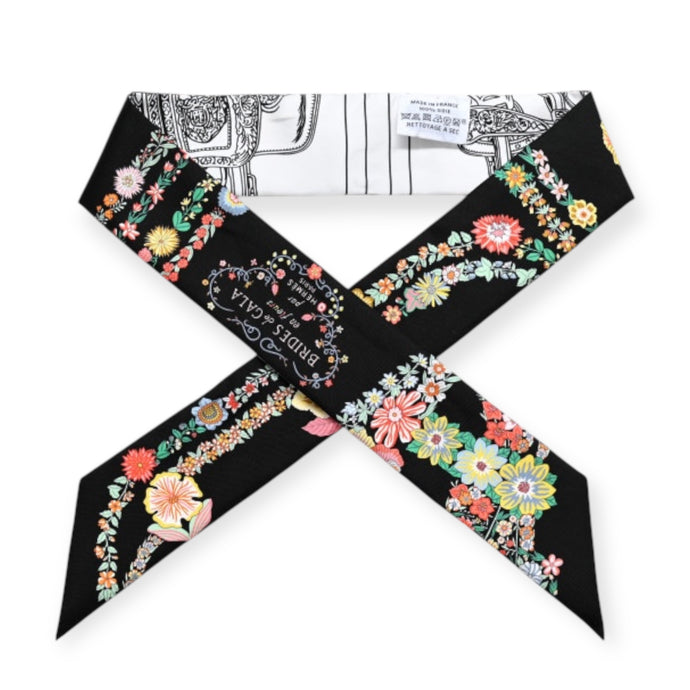 Hermès Silk ‘Brides de Gala en Fleurs’ Black Twilly