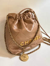 Chanel Bag, Beige Shiny Calfskin Leather 22 Mini Hobo Crossbody