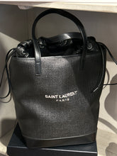 Saint Laurent Bag, Black Raffia & Leather Teddy Drawstring Tote Bag
