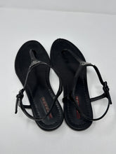 Prada Shoes, Black Leather Logo Thong Sandals (size 40)