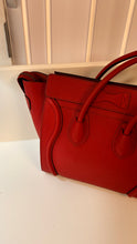 Celine Bag, Red Drummed Calfskin Leather Micro Luggage Tote