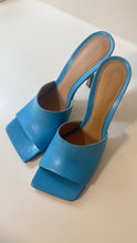 Bottega Veneta Shoes, Blue Lambskin Stretch Mule Sandals (size 37.5)