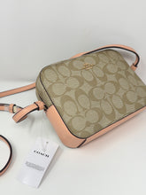 Coach Bag, Signature Canvas with Blush Pink Leather Mini Camera Crossbody