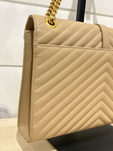 Saint Laurent Bag, Beige Grain De Poudre Matelasse Chevron Large Monogram Satchel