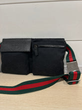 Gucci Bag, Black GG Monogram Web Double Pocket Belt Bag
