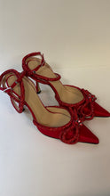 Mach & Mach Shoes, Red Double Bow Crystal-Embellished Satin Pumps (size 36.5)