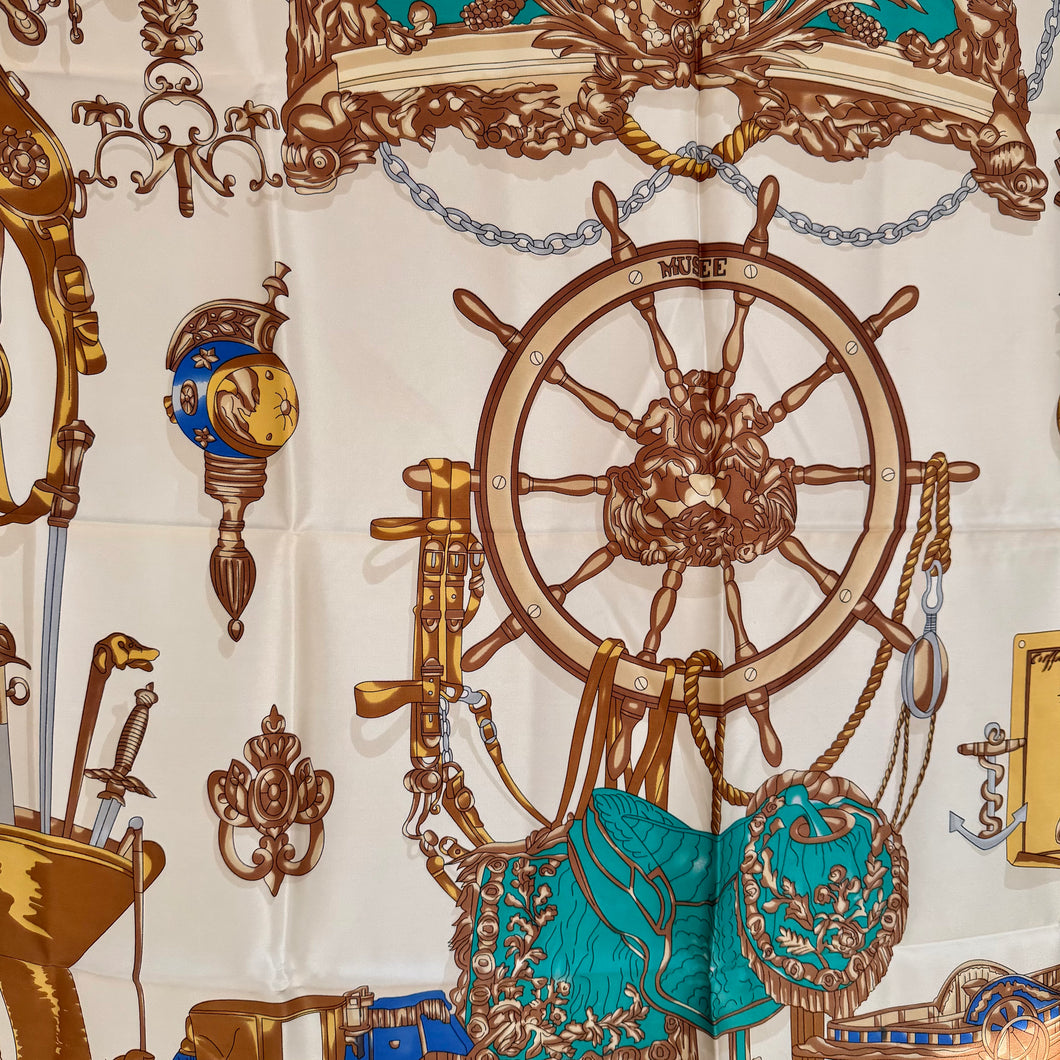Hermes Multicolor 'Bateau A Vapeur De Jouffroy D'abbans 1784' Silk Scarf