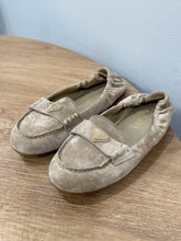 Prada Shoes, Tan Suede Logo Loafers (size 36)