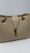 Saint Laurent Bag, Beige Grain De Poudre Matelasse Chevron Monogram Shopping Bag