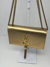 Saint Laurent Bag, Gold Metallic Leather Classic Monogram Tassel Small Flap Kate Bag