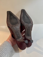 Brunello Cucinelli Shoes, Burgundy Leather Monili-Embellished Slingback Pumps (size 38)
