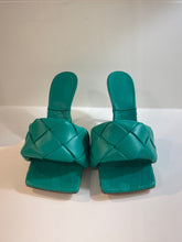Bottega Veneta Shoes, Spring Green Leather Woven Heeled Mules (size 39.5)