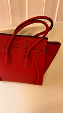 Celine Bag, Red Drummed Calfskin Leather Micro Luggage Tote
