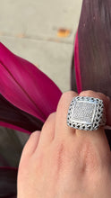 John Hardy Sterling Silver 18K Yellow Gold Diamond Classic Chain Square Ring