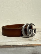 Gucci Brown Leather Silver GG Belt (size 95)