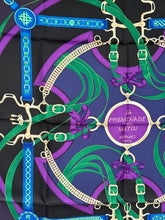Hermes 1992 Scarf "Promenade du Matin" in Noir/Violet/Vert