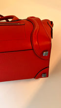 Celine Bag, Red Drummed Calfskin Leather Micro Luggage Tote