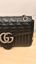 Gucci Bag, Black Calfskin Matelasse Aria Medium GG Marmont Shoulder Bag