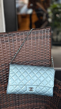 Chanel Bag, 2013 Light Blue Patent Leather Quilted Clutch with Chain