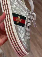 Gucci Shoes, Silver Leather Ace Crystal Sneakers (size 37.5)