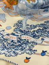 Hermès Creme, Bleu Clair and Multicolor Silk Sur Mon Nuage Scarf 90