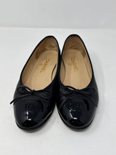 Chanel Shoes, Black Lambskin Patent Cap Toe Ballerina Flats (size 37)