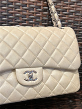 Chanel Bag, Pearl White Quilted Caviar Leather Classic Jumbo Double Flap Bag