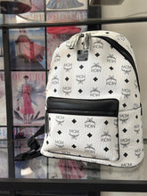 MCM Bag, White Leather Stark Visetos Monogram Small Backpack