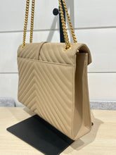 Saint Laurent Bag, Beige Grain De Poudre Matelasse Chevron Large Monogram Satchel