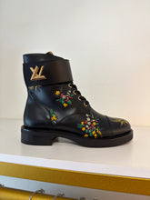 Louis Vuitton Shoes, Black Leather Floral Print Flat Ranger Boots (size 36.5)