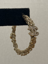 Chanel Crystal Camellia CC Hoop Earrings
