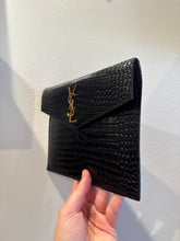 Saint Laurent Bag, Black Croc-Embossed Thin Envelope Uptown Clutch
