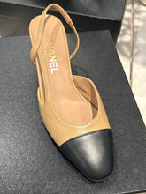 Chanel Shoes, Nude & Black Goatskin Cap Toe CC Slingback Pumps (size 38.5)