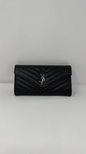 Saint Laurent Black Grain De Poudre Matelasse Chevron Monogram Large Wallet