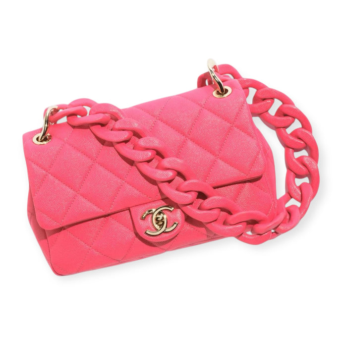 Chanel Bag, 2024 Fuchsia Pink Caviar Leather Mini Square Flap Bag