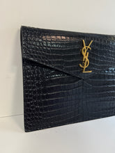 Saint Laurent Bag, Black Croc-Embossed Thin Envelope Uptown Clutch
